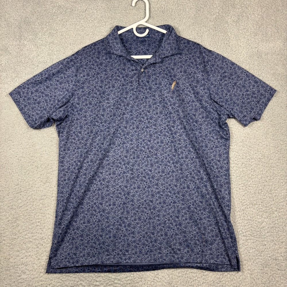 Peter Millar Polo Mens XL Blue Crown Crafted Floral Short Sleeve Golf Shirt